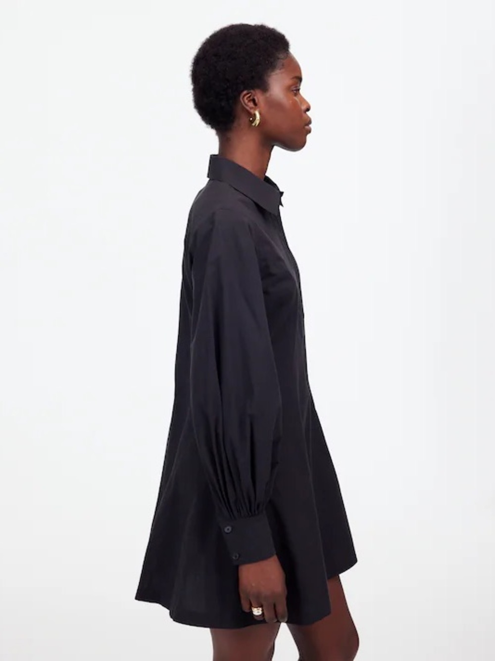 NWT Madewell Cotton Poplin Mini Shirt Dress Black Balloon Sleeve Size 2 - Picture 10 of 12